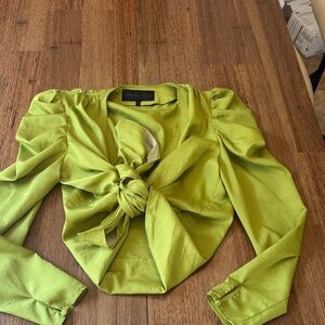 Kendall and Kylie Green Satin Blouse with front tie